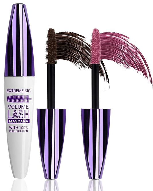 5D Burgundy Brown Mascara for Eyelashes-2Pcs Longlasting Waterproof Smudgeproof Colored rimel de pestañas,Curling Eye Lashes Fiber Mascara Volume and Length,Women's Day Eye Makeup Gift for Women Gril