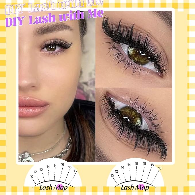 Yawamica Wispy Lash Clusters Natural Cluster Eyelash Extensions Fluttery Eyelash Clusters C Curly Individual Lashes 10-18mm Cluster Lashes Waterproof DIY Lash Extension at Home by Self