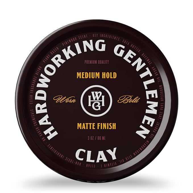 Hardworking Gentlemen Medium Hold Hair Clay For Men, Matte Finish, Holds All Day, Smooth Application, Natural Scalp-Boosting Formula, 3 oz - Made in the USA