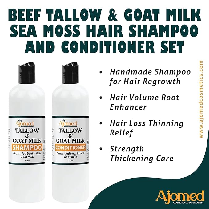 Beef Tallow Conditioner -Unscented Handmade tallow & goat milk conditioner for Damaged hair, all hair types- Moisturizing conditioner- Sulfates, fragrance free- CONDITIONER 12OZ