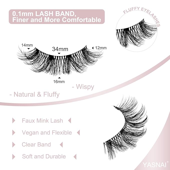 Mink Lashes Fluffy False Eyelashes Volume Wispy Lashes Fake Lashes Natural Look Eyelashes Faux Mink Lashes Strip Eyelash 10 Pairs Pack