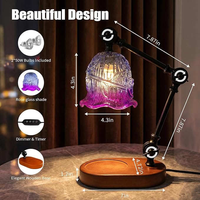 Candle Warmer Lamp, Dimmable Wax Melting Warmer with Adjustable Height, Bedroom Living Room Home Decor, Birthday Relaxation Gifts for Women (Purple1, Large)