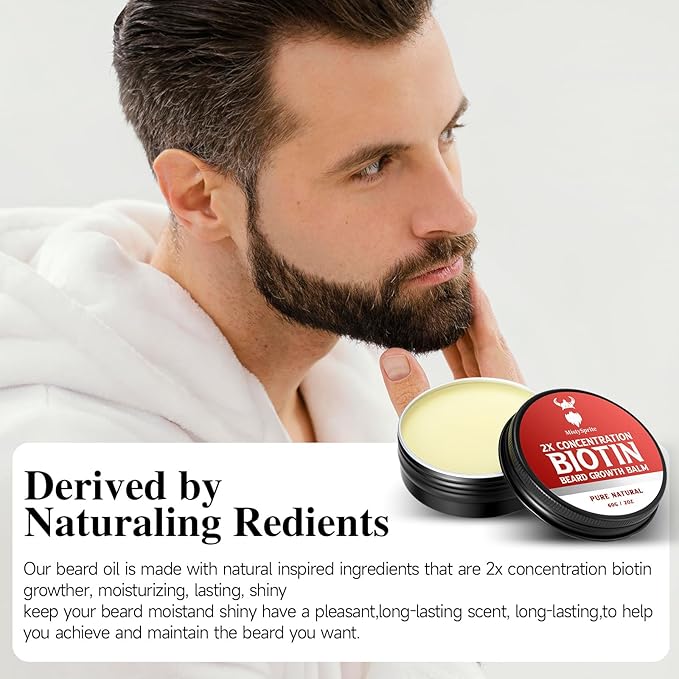 Beard Balm，2X Concentration Biotin Beard Balm for Men (2 oz) - Natural Mens Beard Oil with Castor Oil，Argan Oil, Jojoba Oil and Vitamin,Thickening for Beard，Beard Growth Softener (Vanilla)