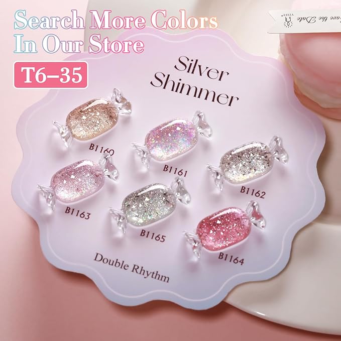 Double Rhythm 0.5Oz Glitter Gel Polish Shimmer Reflective Color for Nail Art Salon DIY Soak Off 15ml Nail Lamp Gel Polish at Home (Rainbow Silver-B1165)