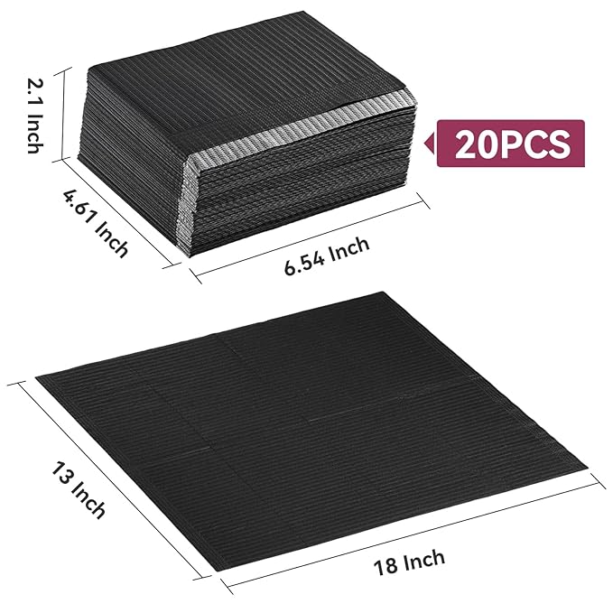 Makartt Disposable Nail Mats: 20 Pcs Fordable Nail Paper Towels for Table Acrylic Practice Sheet 3 Ply Waterproof Nail Art Table Mats Clean Pads for Salon Manicure Tattoo Black