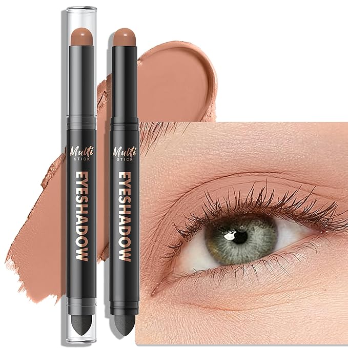 Dual-Ended Mocha Matte Eyeshadow Stick - Long-Lasting Cream Eye Shadow Stick Crease-Proof Eyeshadow Pencil, Easily Blendable Multi-Use Neutral Eyeliner Contour Makeup with Built-in Smudger, 03