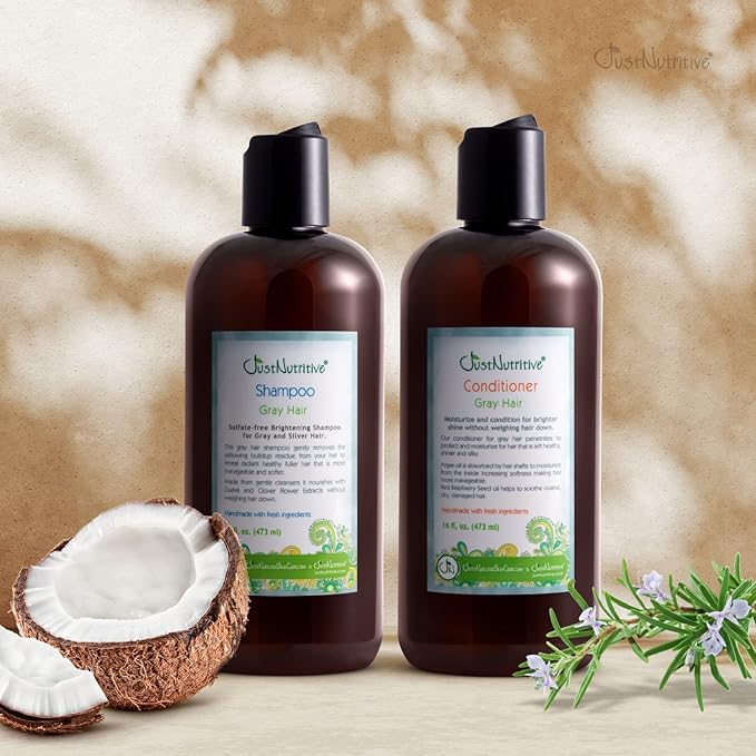 Just Nutritive Gray Hair Shampoo and Conditioner Set, Natural Kit for Gray Hair, 16 oz Each Product