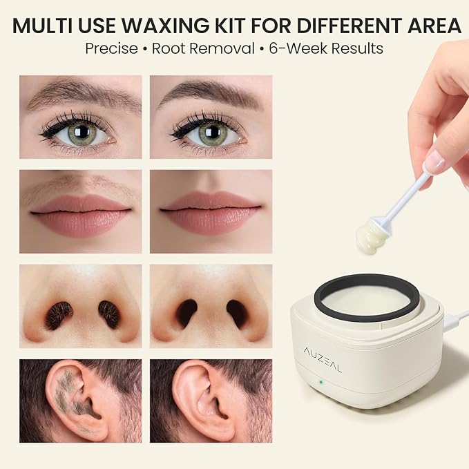 Mini Face Waxing Kit for Women, Facial Waxing Kit for Hair Removal, Eyebrow & Lip Wax Kit with 100g Beads, 50 Applicators, USB Fast Heat, Smart Constant Temp, Portable Size for Home & Travel