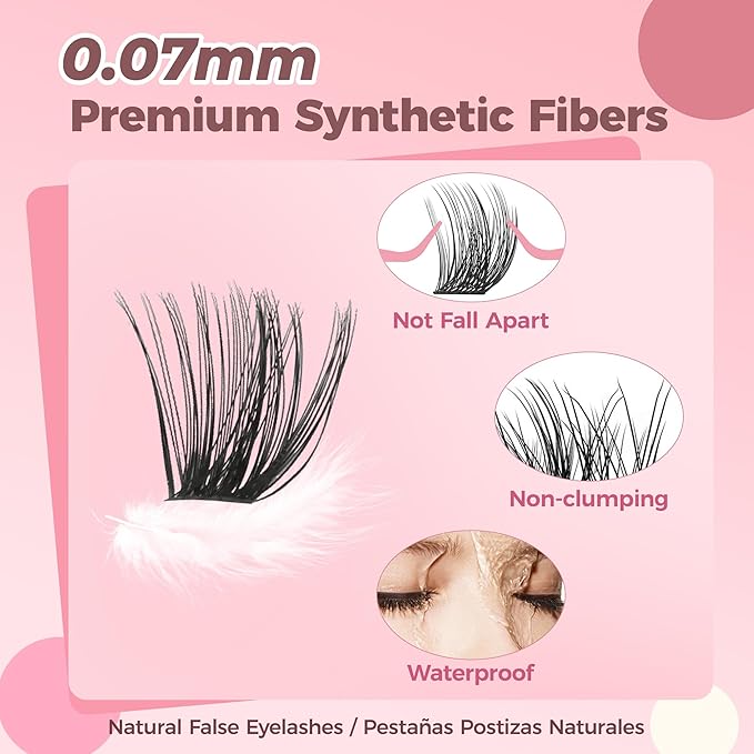 DIY Lash Clusters Kit, 240PCS 30D+40D Mixed Lengths 10–16mm, Natural Wispy Fluffy Look, 2-in-1 Bond&Seal+Precision Tweezer, Lashes Extension Kit (0.07D, 10-16mm, Individual Lashes Kit)
