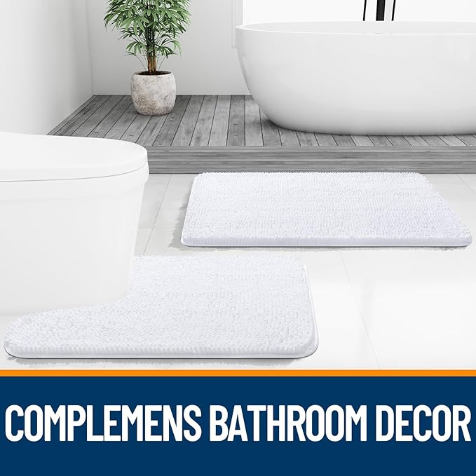OLANLY Bathroom Rugs 32x20, Extra Soft Absorbent Chenille Bath Rugs, Rubber Backing Quick Dry, Machine Washable Bath Mats for Bathroom Floor, Tub and Shower, Home Decor Accessories, White