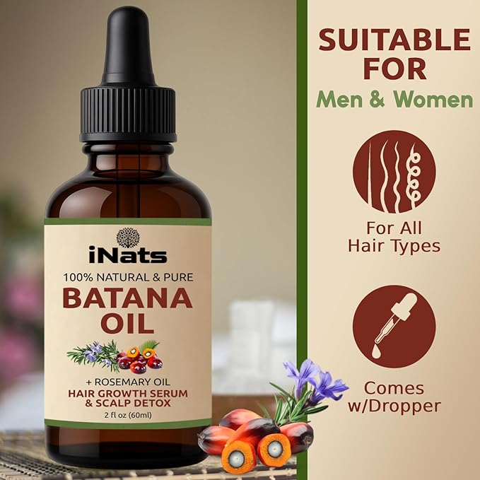 Batana & Rosemary Hair Growth Serum (2 Fl Oz) - Nourish & Detox Scalp for Thicker, Stronger, Longer - Dr. Sebi Recommended, Natural Hair Oil for Women & Men – Intensive Repair & Nourishing
