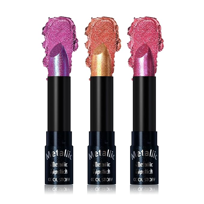 Metallic Glitter Lipstick Set Shimmering Colors Long Lasting Waterproof Plump Matte Moisturizing (Set-C)
