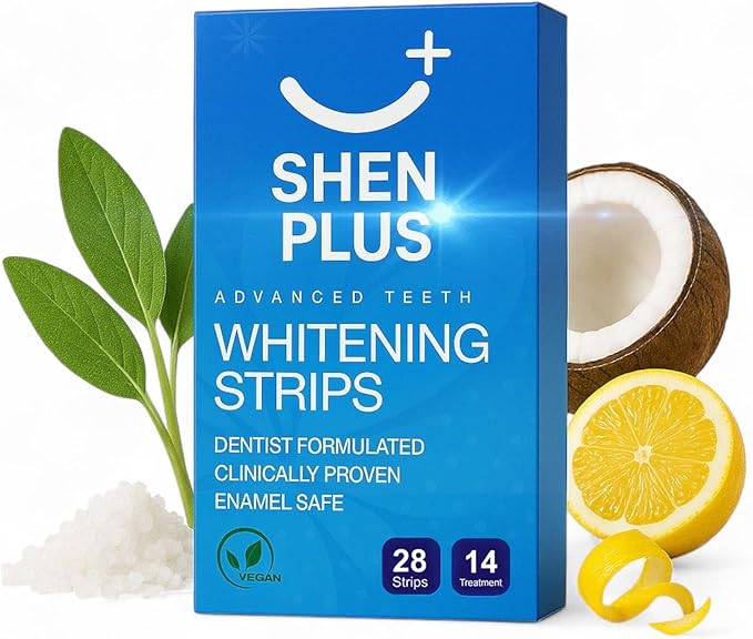 Teeth Whitening Strips – Enamel-Safe, Non-Slip Dry – 14 Treatments – Helps Remove Deep Stain with Coconut, Sage Oil, Dead Sea Salt & Lemon Peel Oil – 28 Strips