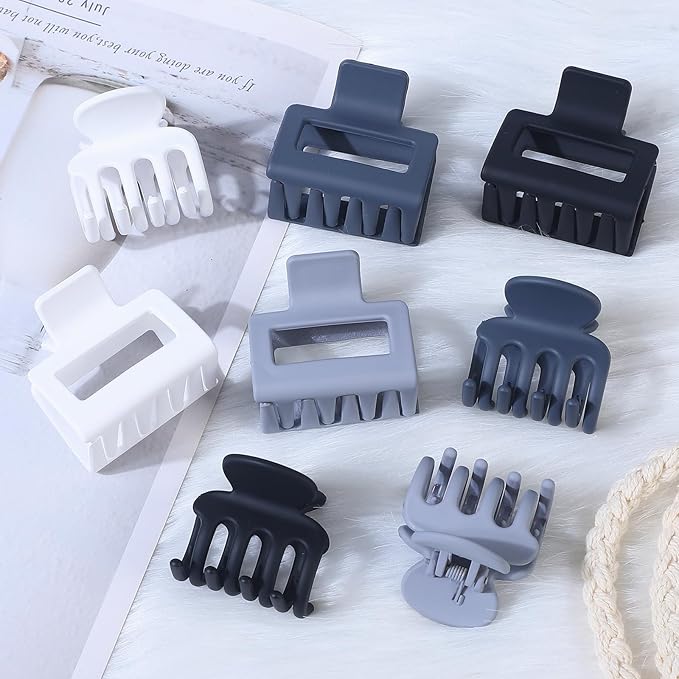 Medium Hair Clips Combination 2 Styles Small Claw Clips for Thin Hair 8 Pcs Matte Non-slip Rectangle Jaw Clips Square Hair Accessories for Women and Girls (Grey)