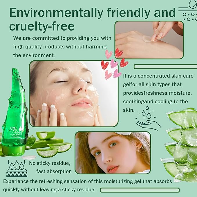 JunKuJK 99% Purity Aloe Vera Gel - Hydrating Aloe Vera Gel for Face and Skin,No Sticky Moisturizing Aloe Gel(5 pcs) B