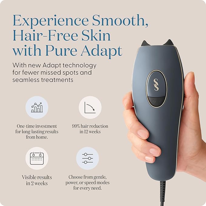SmoothSkin Pure Adapt Gray IPL Hair Removal Device, At-Home Laser Hair Removal for Women & Men, Visible Results in 2 Weeks, Safe for Face & Body, Painless, Long-Lasting Hair Reduction, Full Body Use