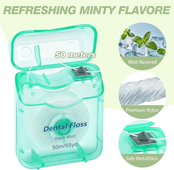 Dental Floss Bulk Travel,50m/55yd Floss in Bulk Mint Flavored Travel Dental Floss Waxed Oral Care for Adults Homeless Teeth Giveaways Kids Patients (7 Colors,Pack of 70)