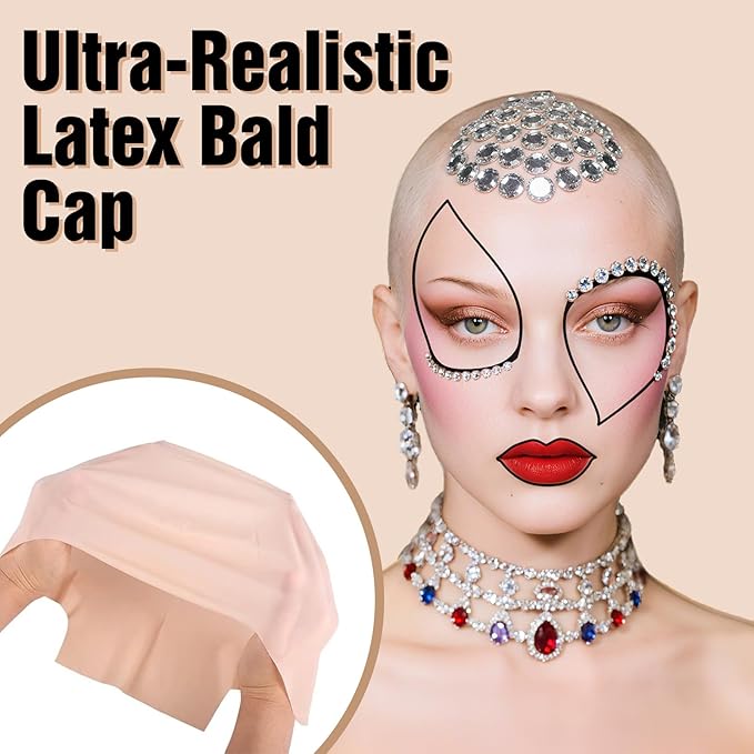 Halloween Bald SFX Makeup Set - Elastic Latex Bald Caps for Women & Men, Halloween Cosplay SFX Makeup Kit with Complete Bald Cap for Adults, Costume Party &Stage Shows, Theater, Cosplay