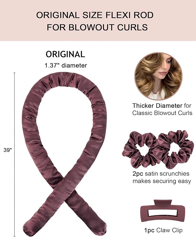 Original Heatless Curls Overnight Hair Curler to Sleep In Soft Large Hair Rollers Flexi Rods for Long Hair Blowout Look, No Heat Overnight Curls Satin Heatless Curling Rod Set with Claw Clip