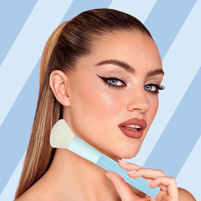 LULUCOLORS 18-Piece Light Blue Professional Makeup Brush Set – Translucent Rubberized Handles, Soft Synthetic Bristles for Face & Eye Makeup – Includes Travel Bag & Sponges,Complete Brush Collection