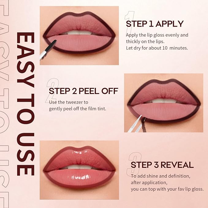 3Pcs Lip Stain Peel Off Set with Tweezer, Peel Off lip Liner Stain Long Lasting Waterproof, Matte Lip Tattoo Tint Transfer Proof, Highly Pigmented Color Lip Makeup(#809+810+811)