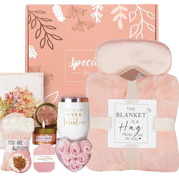 Valentines Day Gift for Her,Pink Birthday Gifts for Women Her Girlfriend Sister Wife,Self Care Get Well Package Basket,Relaxing Spa Set,Valentines Day,Rose Christmas Gifts for Women Grandma Mom Mother