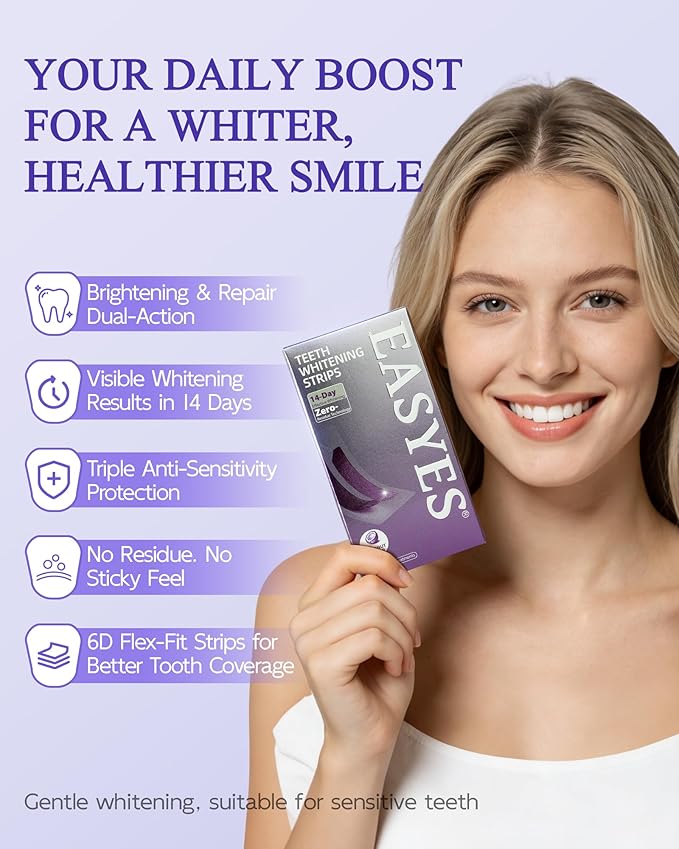 Purple Teeth Whitening Strips, Hydroxyapatite-Infused White Strips for Enamel Care, No-Sensitivity Whitening, Whitening & Color-Correcting Formula, 28 Strips (14 Treatments)