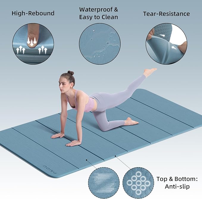 Foldable Yoga Mat thick- 2/5" (10MM) TPE Non-Slip Design, Quick Fold，Easy Storage, 75x40 Extra Long/Wide for Indoor Yoga, Pilates and Outdoor Travel Workouts