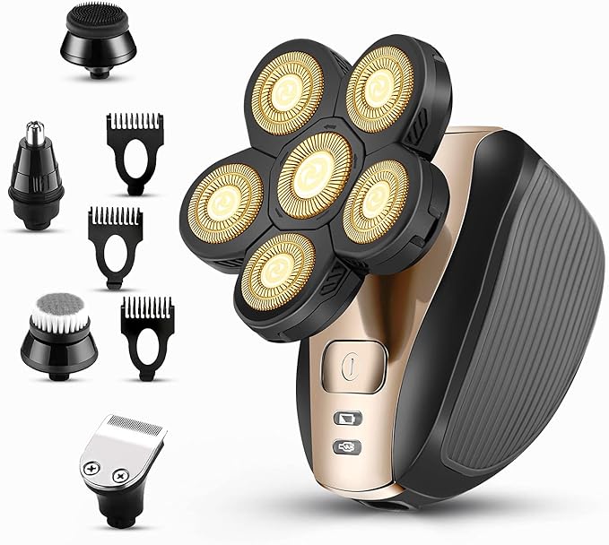Head Shavers for Men - Upgraded Multifunctional Bald Head Shaver, Waterproof Electric Razor for Men Cordless Rechargeable Shaving Grooming Kit (Gold)