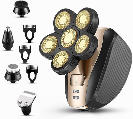 Head Shavers for Men - Upgraded Multifunctional Bald Head Shaver, Waterproof Electric Razor for Men Cordless Rechargeable Shaving Grooming Kit (Gold)