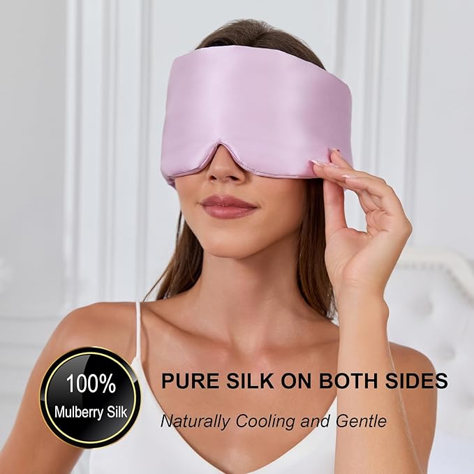 100% Mulberry Silk Sleep Mask for Women & Men Beauty Sleep, Adjustable Blindfold Silk Eye Mask for Sleeping Side Sleepers, Soft Pressure-Free Design for Home, Travel, Office, Napping, Christmas Gift