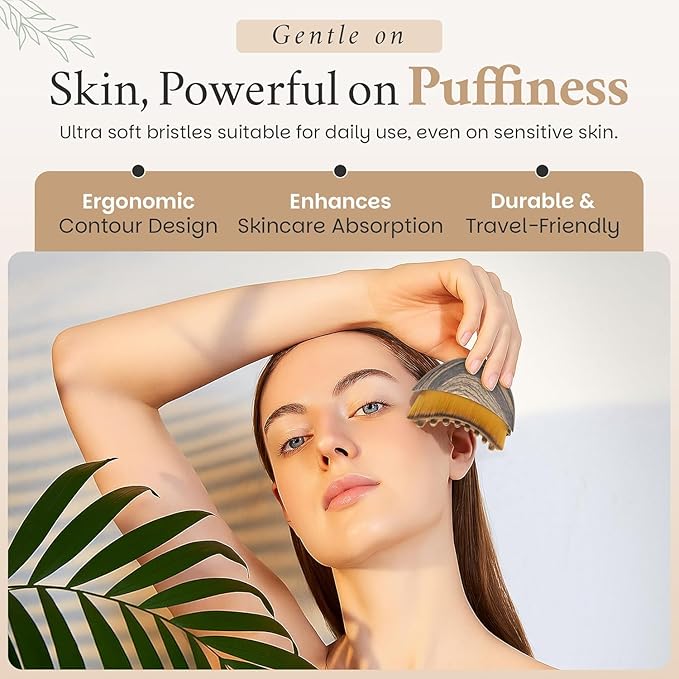 2 PCS Facial Lymphatic Contour Brush – Ergonomic Dry Brush for Face, Jawline & Chin Sculpting, Lymphatic Massage, Skin Lifting, Anti-Puffiness & Glow
