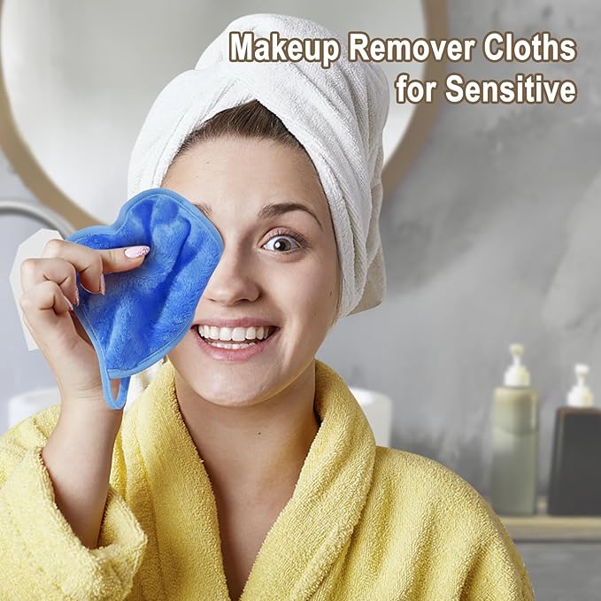 KODAMO Makeup Remover Cloth, Reusable Makeup Remover Pads Washable with Mesh Bag, Microfiber Makeup Removal Face Wash Cloths with Just Water, Gentle Soft, 12 Pack
