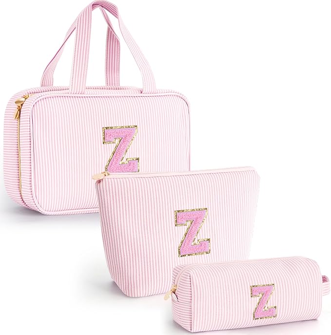 Fystdtote Birthday Gifts for Women Girls - Personalized Toiletry Pouch Initial Cute Makeup Bags Cosmetic Bag Make Up Bag Gift for Her Friend Mom Teacher Sister Teenager Female - Pink Z