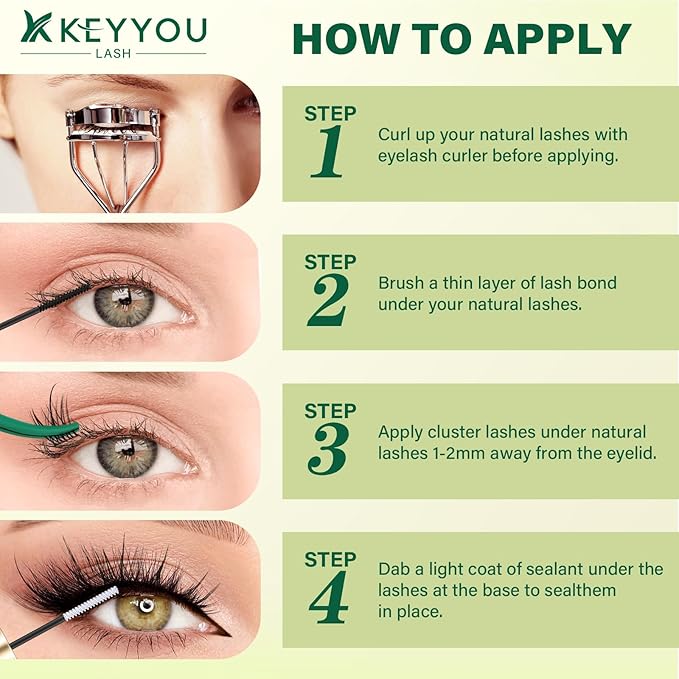 KEYYOU LASH Lash Clusters Kit Manga Lashes 8-18mm C Curl Wispy Lash Clusters Ultra-Thin Natural Lashes with Spike Eyelash Extensions 144pcs Fairy False Eyelashes with Remover Bond and Seal（F03 Kit）