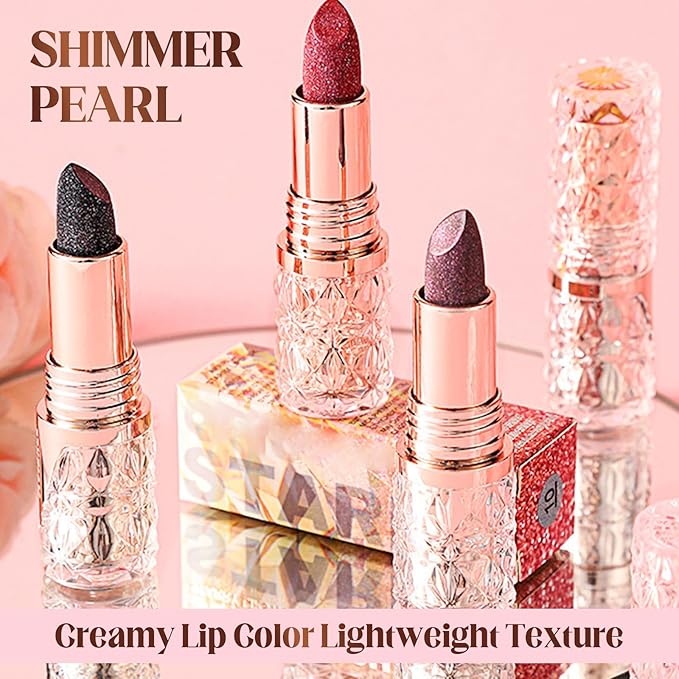Diamond Glitter Lipstick, 2025 New Velvet Glow Lip Gloss Waterproof Non-sticky Creamy Lipcolor,Long-Lasting Moisturizer Lip Balm with Sparkling Finish Hydrating Lip Stains (C01)