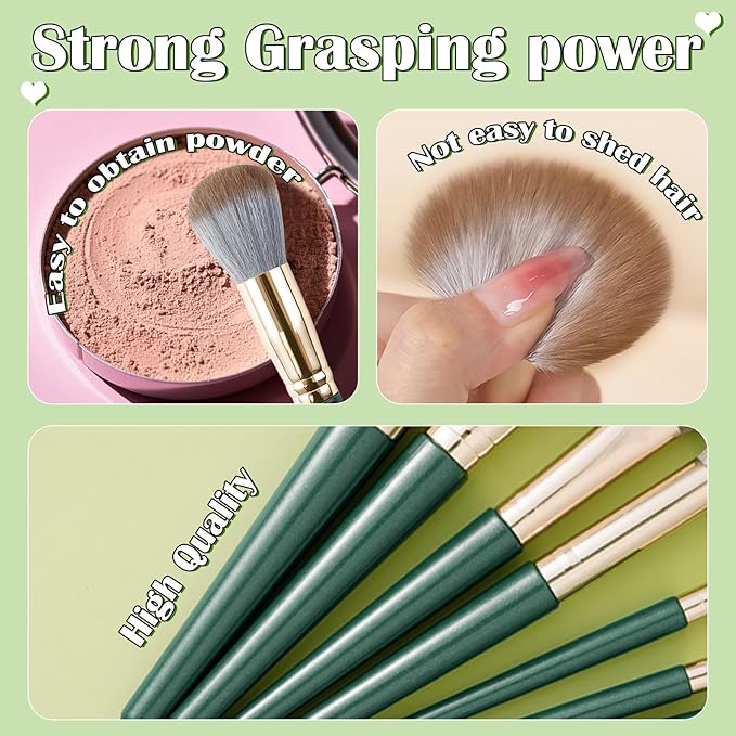 GZIXBDA Makeup Brush Set, 42Pcs Makeup Tool Set Premium Synthetic Foundation Concealers Powder Eye Shadows Makeup Brushes Kit for for Beginner Professional, Green