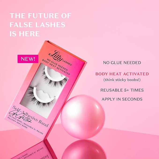 Lilly Lashes 3D Self Adhesive Eyelashes, No Lash Glue Needed, Body Heat Activated Press on Lashes, Reusable Self Adhesive Eyelashes Up to 5x, Easy to Apply & Remove (RuleBreaker)