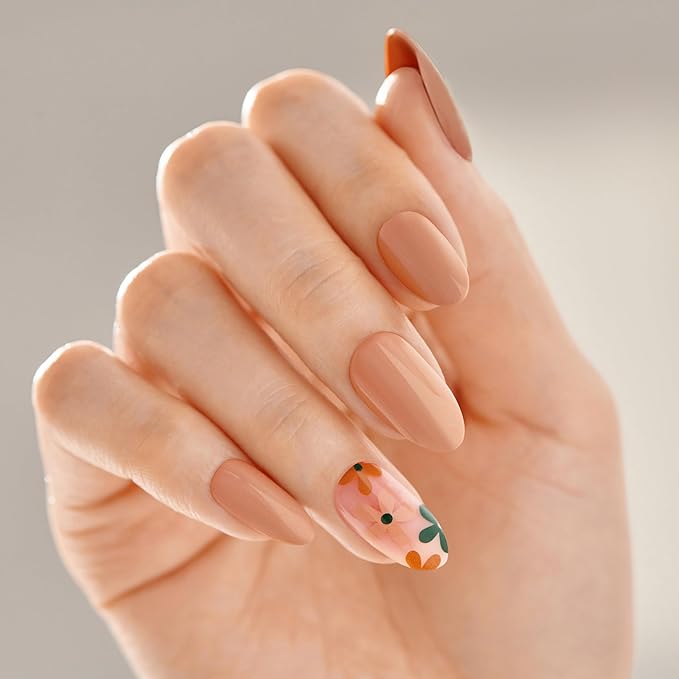 KISS imPRESS No Glue Mani Press-On Nails, Design, 'As It Was', Neutral/green, Medium Size, Almond Shape, Includes 30 Nails, Prep Pad, Instructions Sheet, 1 Manicure Stick, 1 Mini File
