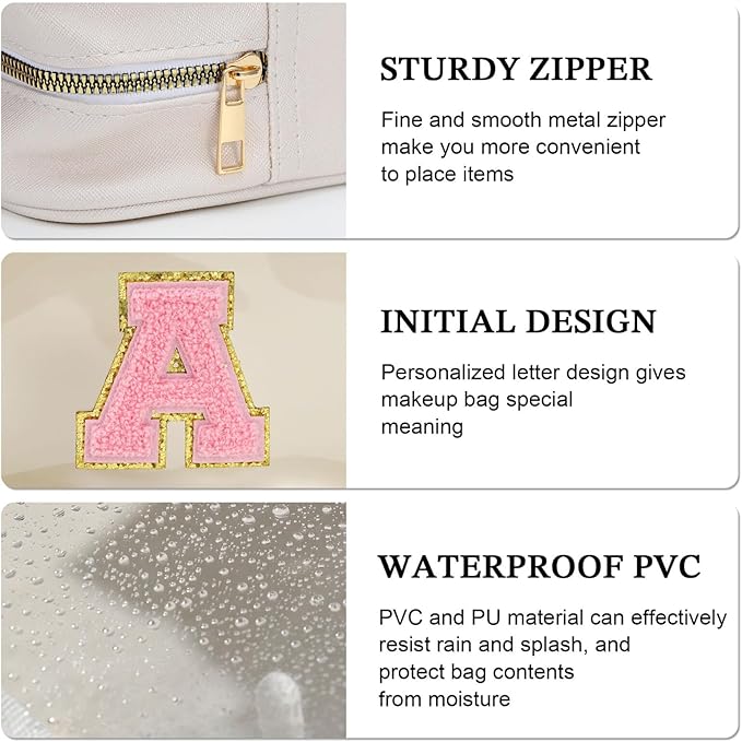 YOOLIFE Initial Makeup Bag Travel Toiletry Bag Clear Makeup Bag Preppy Cosmetic Bag Gifts for Girls Kids Valentines Gifts Birthday Gifts for Girls Kids Birthday Gifts Swim Gifts White L