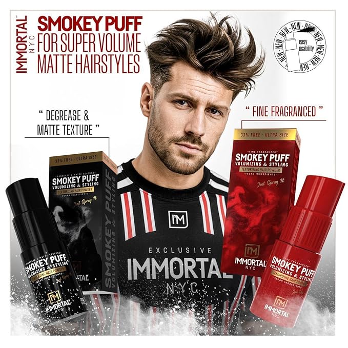 Immortal NYC Smokey Puff Hair Powder – Matte Texturizing & Volumizing Powder for Extra Volume – Vegan, Easy-to-Use, No Residue – 33% Extra Free – Men & Women, All Hair
