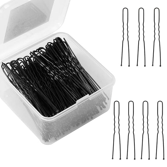 U Shape Bobby Pins in Case - 200pcs Black Hair Pins Clips Bulk for Women - 2.4" Large Strong Hold Bun Pins for Thick/Curly/Straight Hair - Hair Accessories for Styling, Updos, Wedding, Daily Use