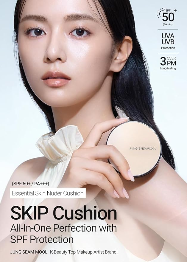 JUNG SAEM MOOL Essential Skin Nuder Cushion | Natural Finish, Buildable Coverage Cushion Foundation by Korean Makeup Artist (Refill Included, 0.98 Fl Oz, SPF 50), 19 Light