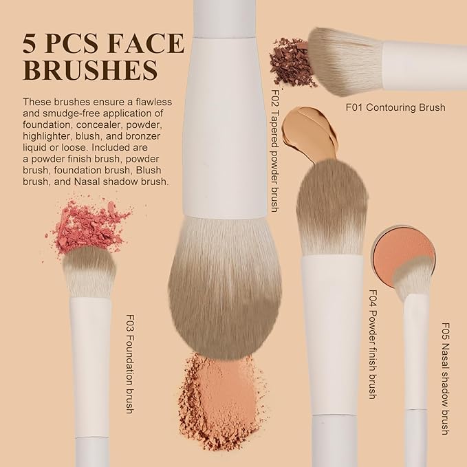 Intercilium Rains Makeup Brush Set Professional 13pcs，Premium Synthetic Powder Foundation Contour Blush Concealer Eyeshadow Blending Liner Make Up Brushes Kit（Milky B521）