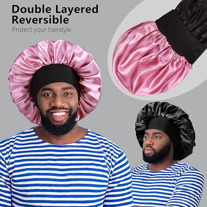 2pcs Bonnets for Men, Double Layer Hair Bonnet Satin Bonnet for Women Curly Hair Braids