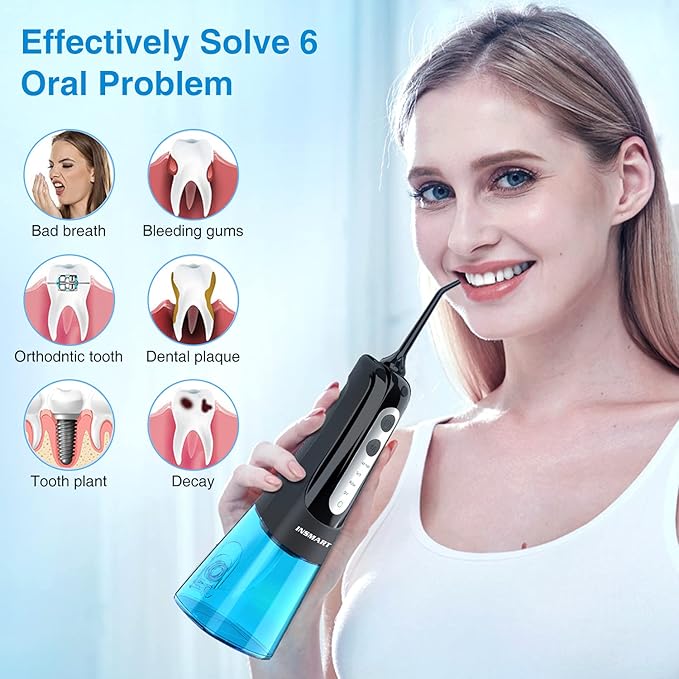 INSMART Water Flosser for Teeth: Cordless Dental Electric Flosser for Oral Care,Rechargeable Floss DIY Mode IPX7 Waterproof,Portable Travel Flossers Set for Teeth Cleaning with 4 Modes
