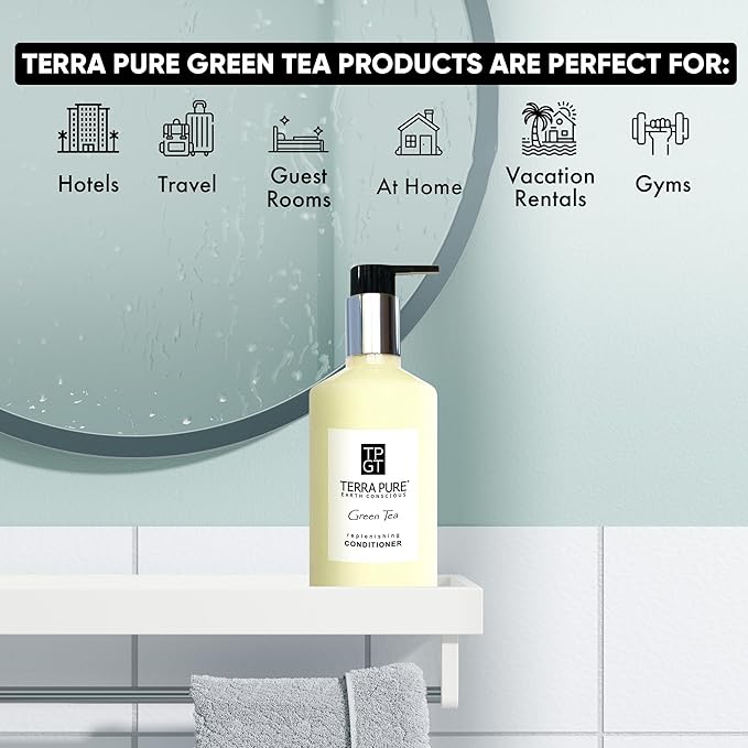 Terra Pure Green Tea Conditioner 10.14oz Pump |Clean Honey & Aloe Vera Formula for Hotels, Resorts, & Vacation Rentals | Moisturizing Bath Wash for Guest Amenities and Hospitality Toiletries | 24/case