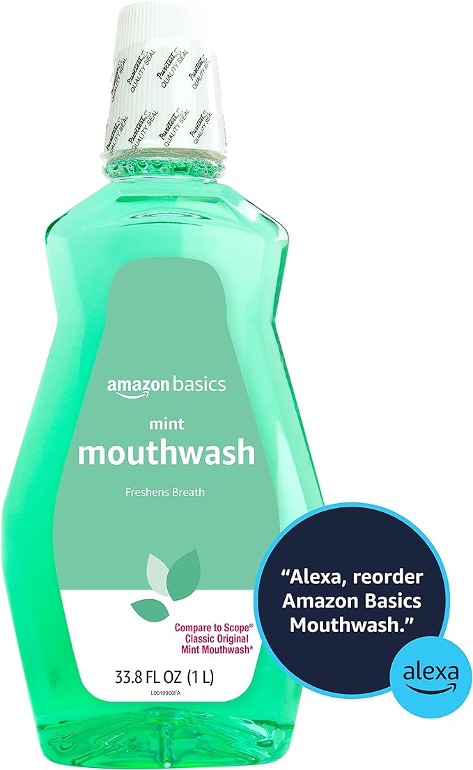 Amazon Basics Fresh Breath Mouthwash, Mint, 33.8 Fl Oz, (Previously Solimo)