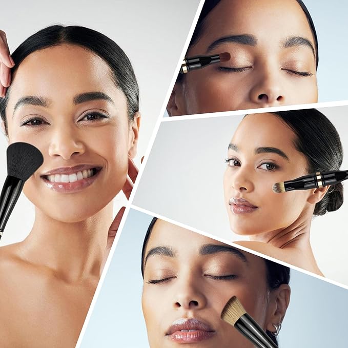 Zylsnice 4 in 1 Makeup Brush, Travel Makeup Brush Set with Case, Mini Makeup Brushes, Powder Foundation Brush, Concealer Brush, Eyeshadow Brush, Dual Ended Makeup Brush for Liquid,Cream, Powder