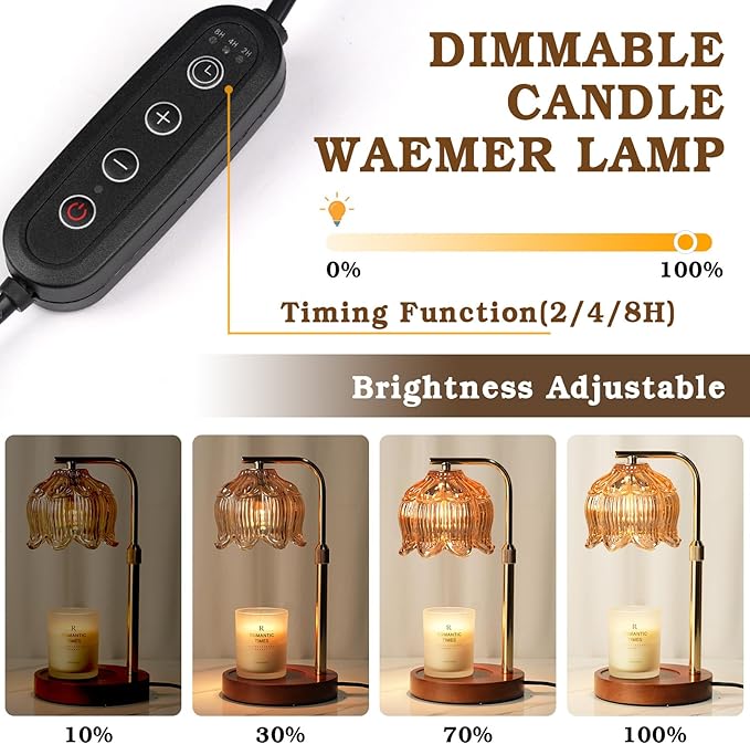 Candle Warmer Lamp for Yankee Candles, Height Adjustable Candle Heater Lamps with Timer, Christmas Birthday Gifts for Women Mom, House Warming New Home Room Decor, with 2 Bulbs
